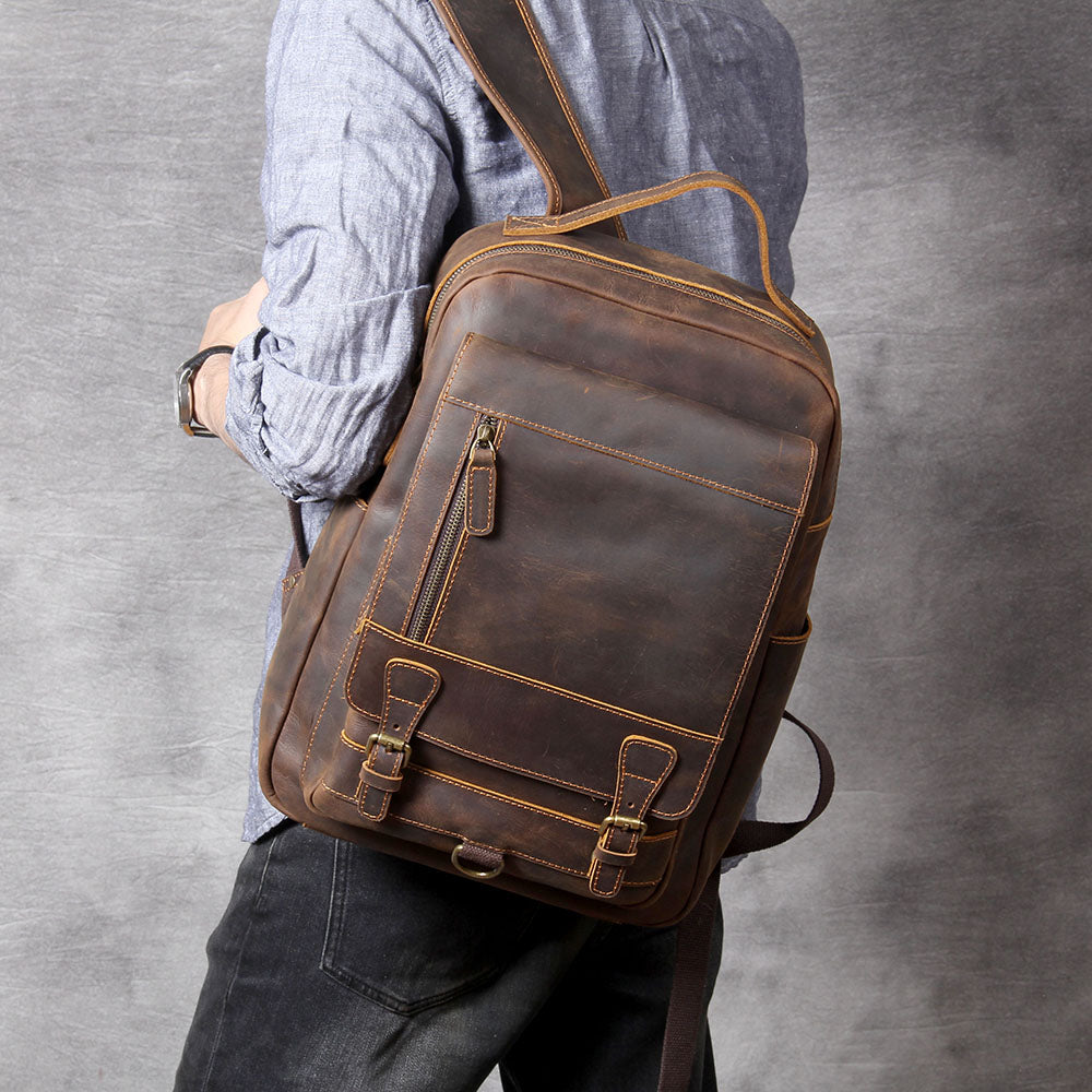 Men's Vintage Leather Backpack | Full Grain Leather | Laptop Daypack