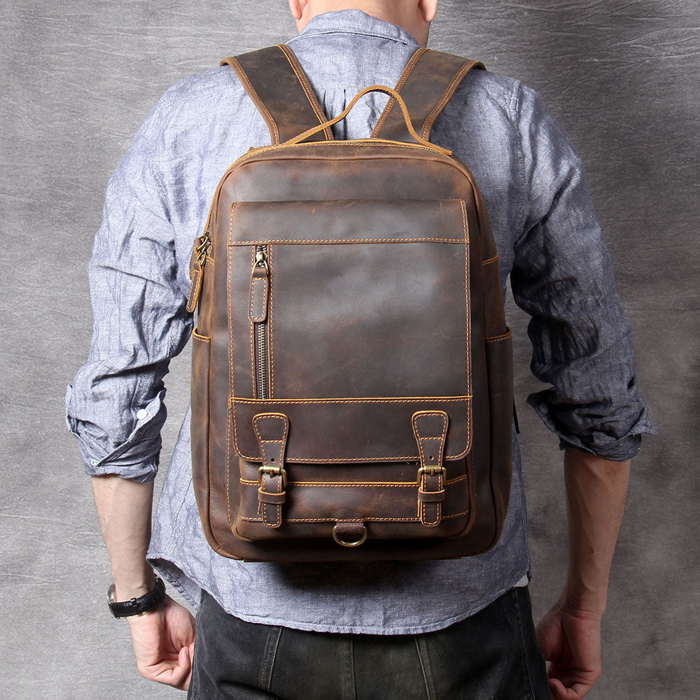 Men's Vintage Leather Backpack | Full Grain Leather | Laptop Daypack