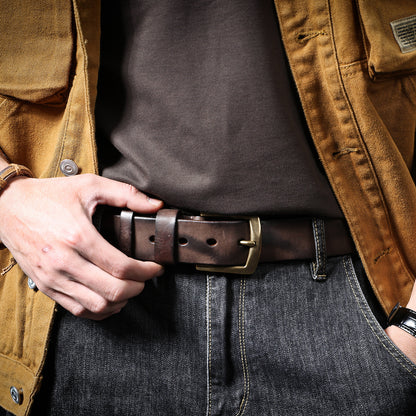 Thick Full Grain Men's Belt | Genuine Leather & Solid Brass Buckle | WIECZNE Leather