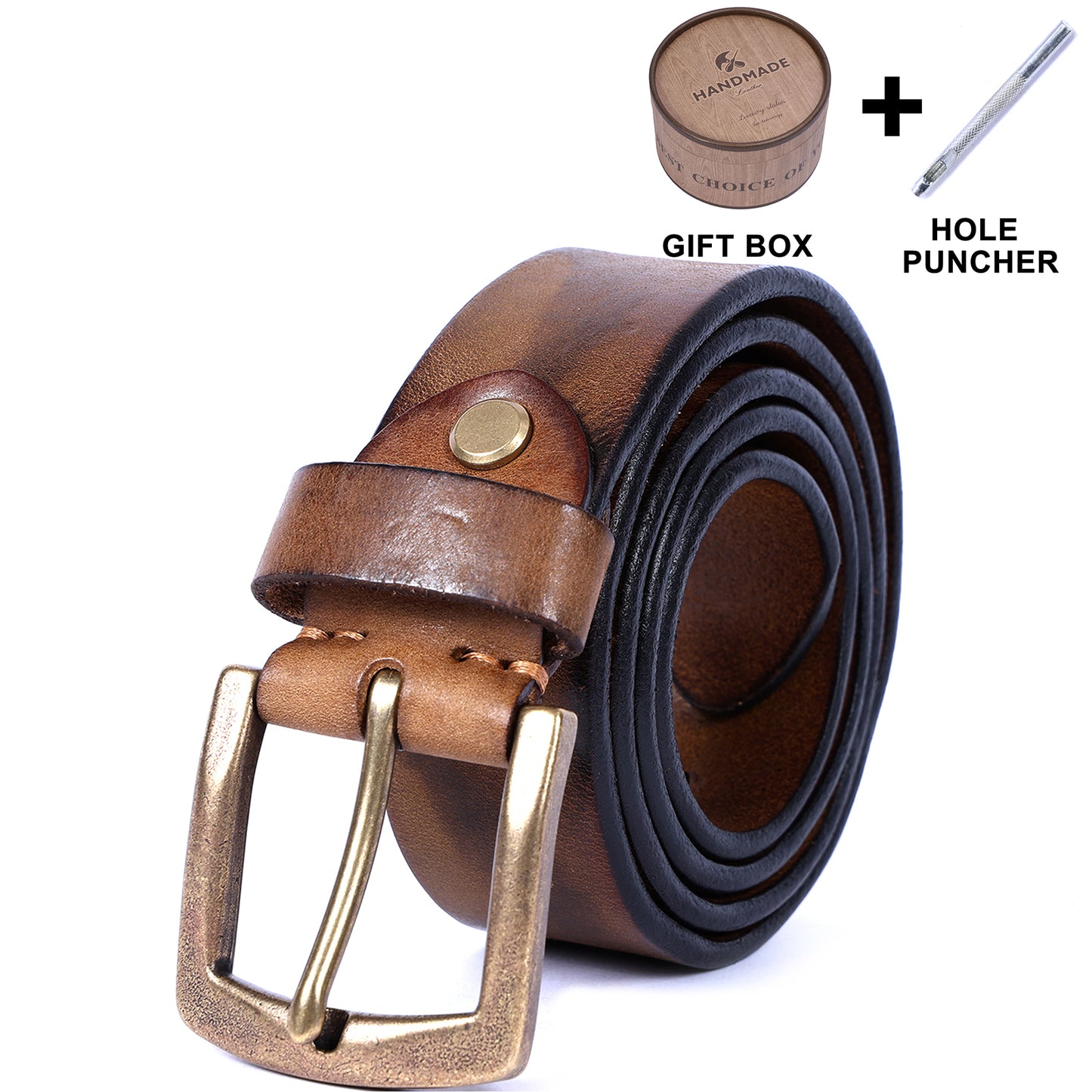 Thick Full Grain Men's Belt | Genuine Leather & Solid Brass Buckle | WIECZNE Leather