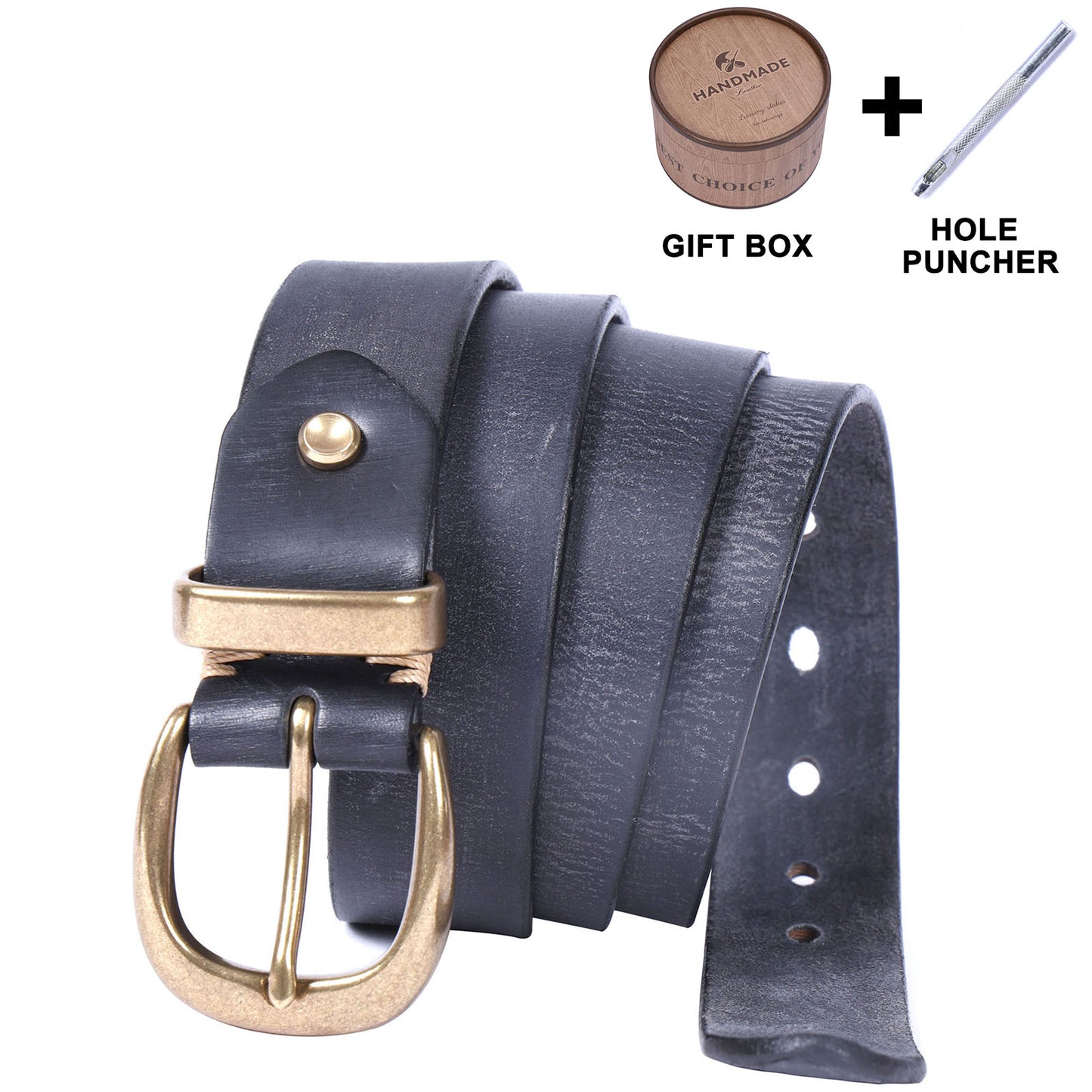 Genuine Leather Belt |Thick Full Grain | Solid Brass Buckle