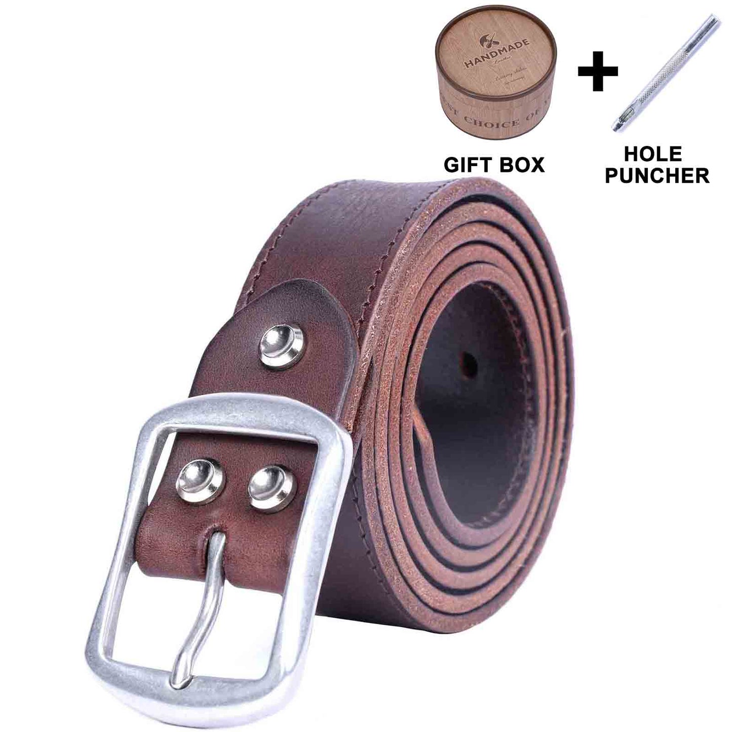 Vintage Leather Men's Belt | Genuine Full Grain | Stainless Steel Buckle