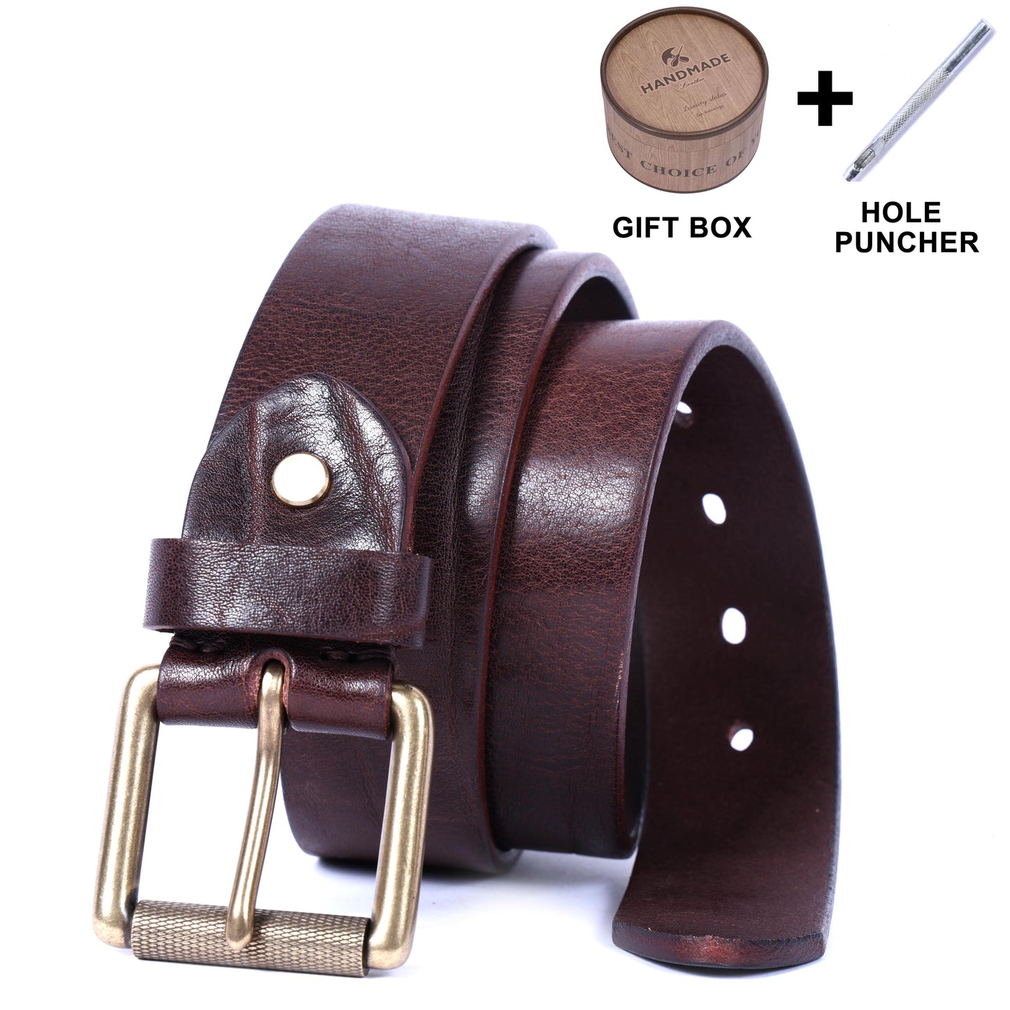 Leather Men's Belt | Genuine Full Grain | Solid Brass Buckle