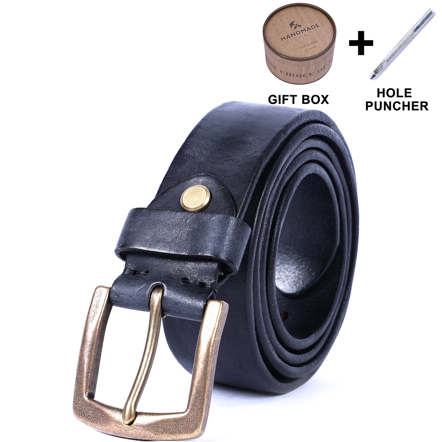 Thick Full Grain Men's Belt | Genuine Leather & Solid Brass Buckle | WIECZNE Leather