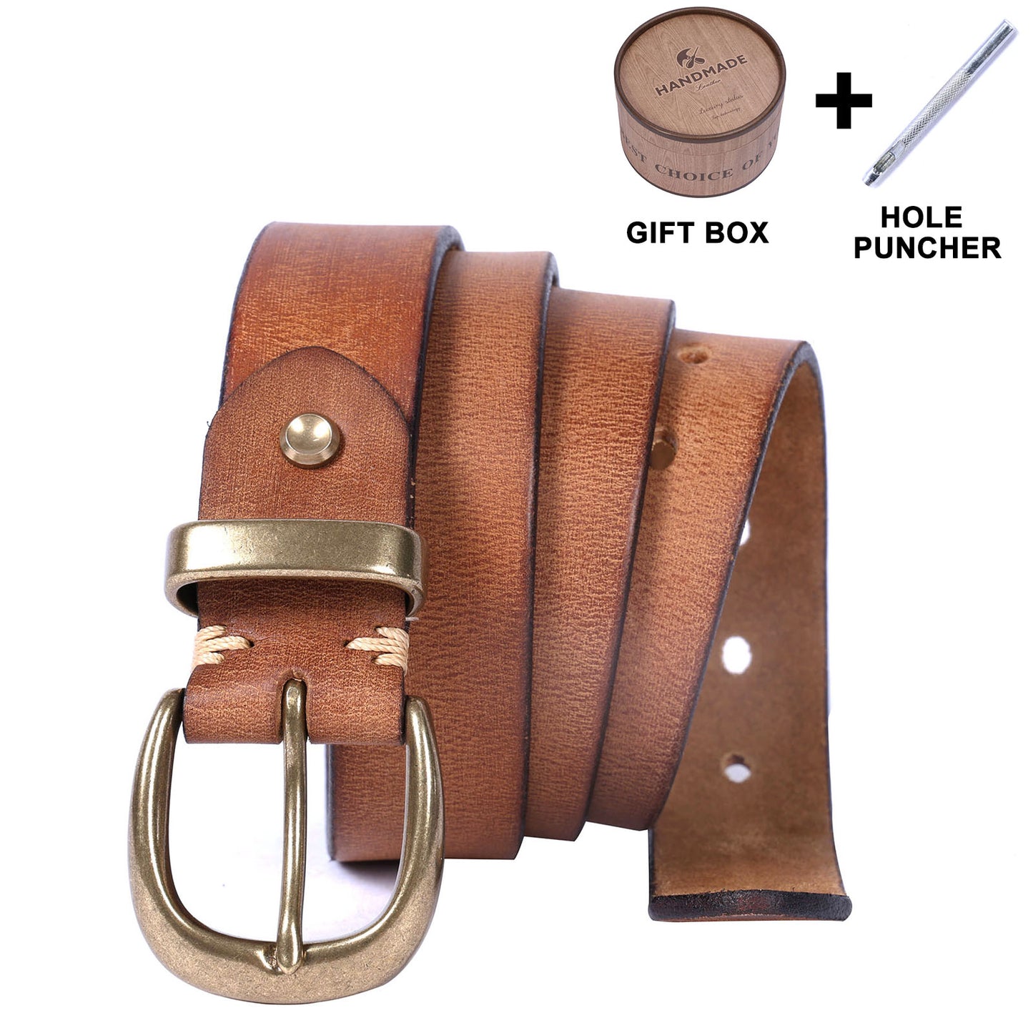 Genuine Leather Belt |Thick Full Grain | Solid Brass Buckle