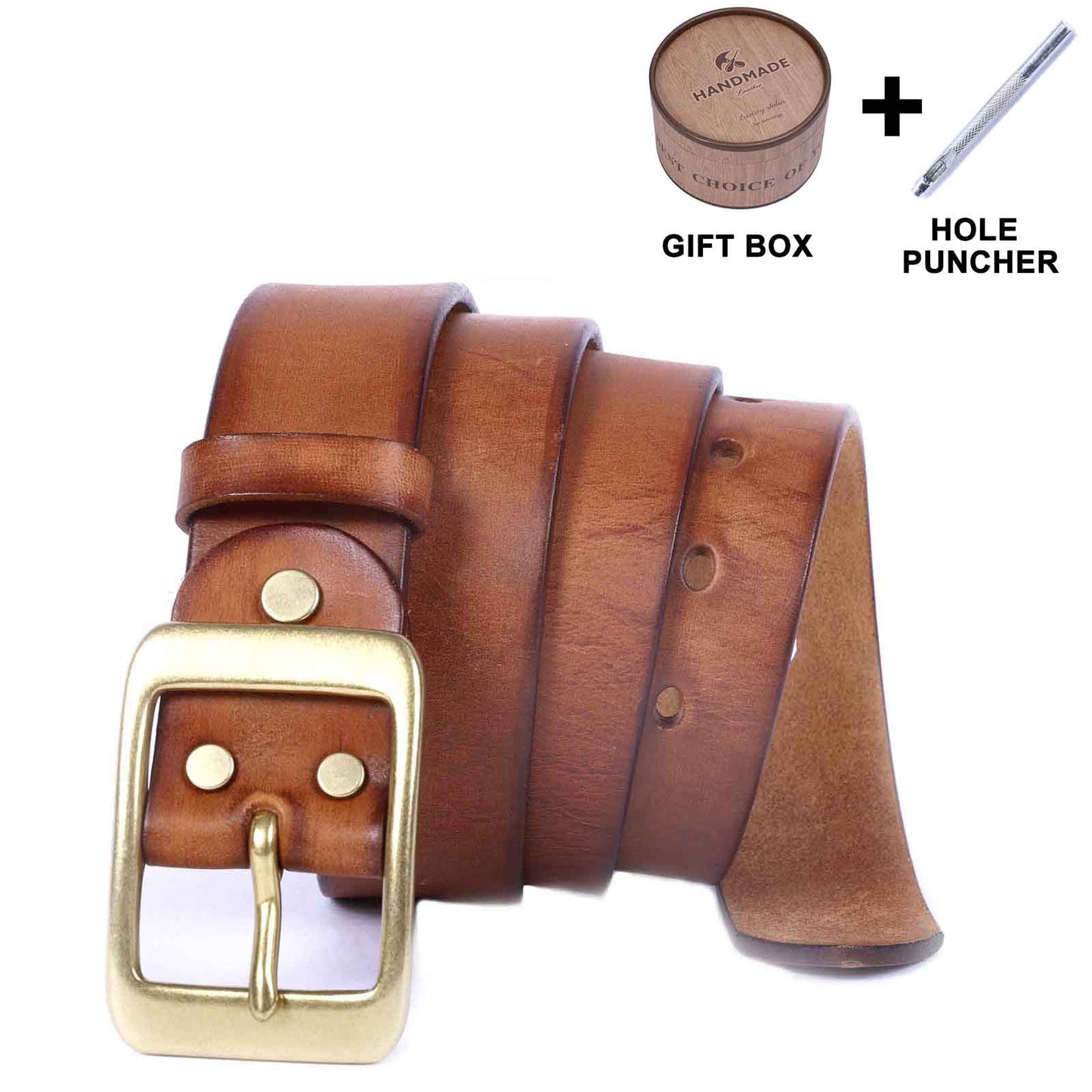 Vintage Leather Men's Belt | Genuine Full Grain | Solid Brass Buckle