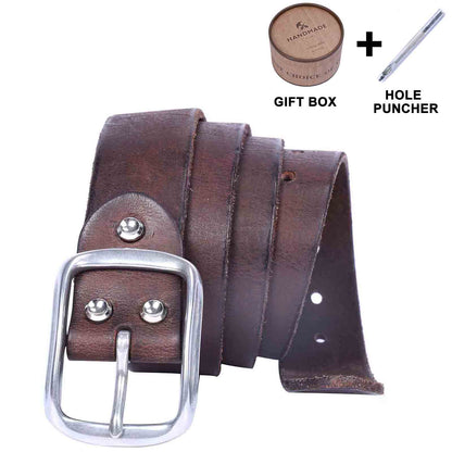 Vintage Leather Men's Belt | Genuine Full Grain | Stainless Steel Buckle