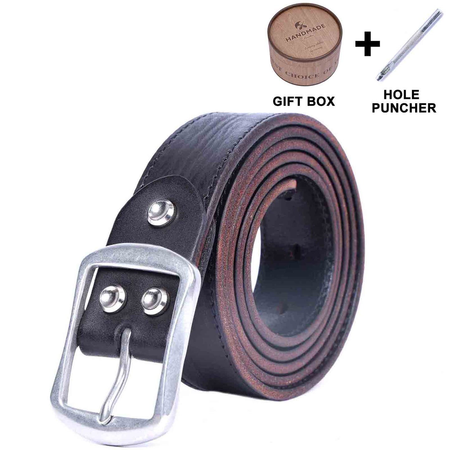 Vintage Leather Men's Belt | Genuine Full Grain | Stainless Steel Buckle