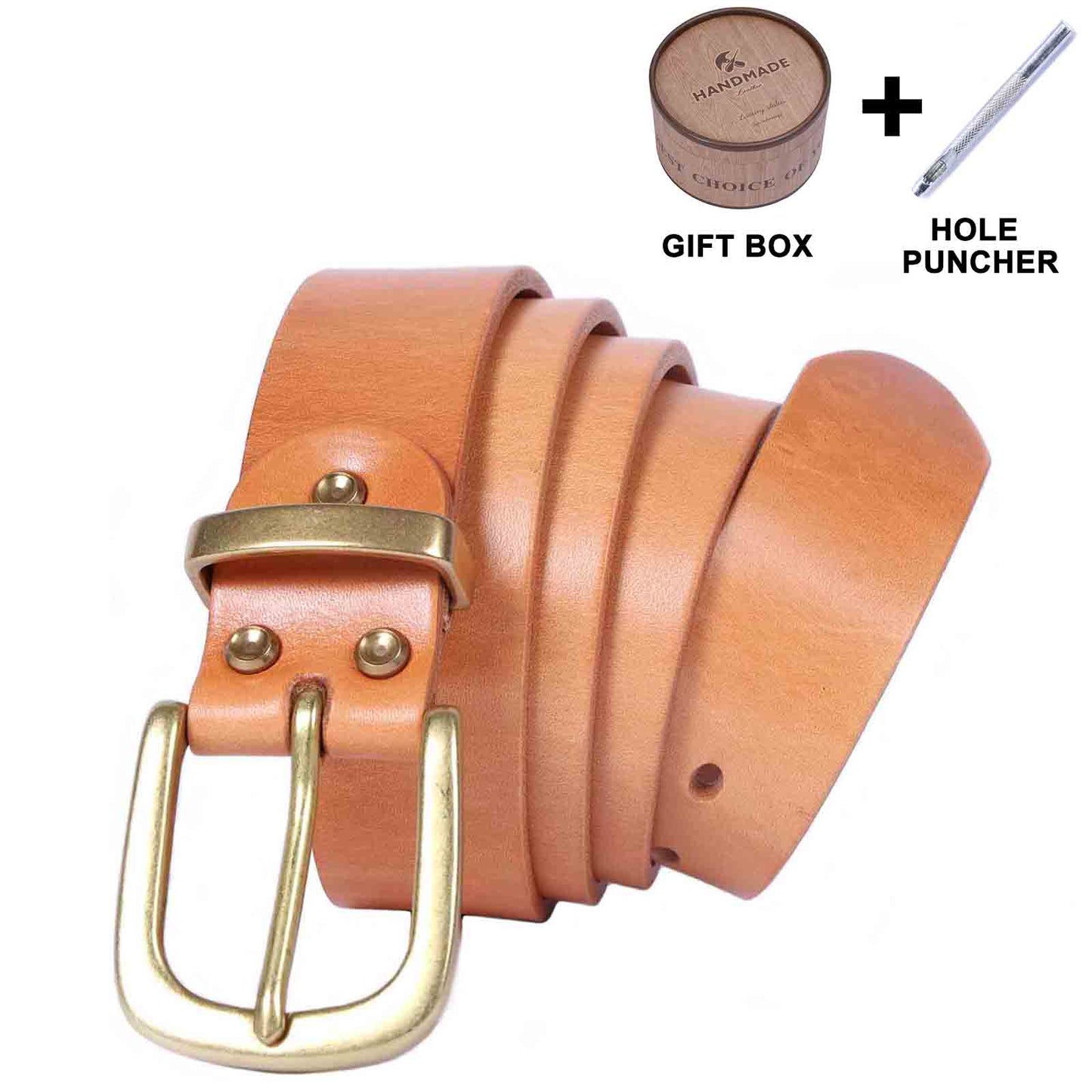 Genuine Leather Men's Belt | Original Thick Full Grain | Solid Brass Buckle