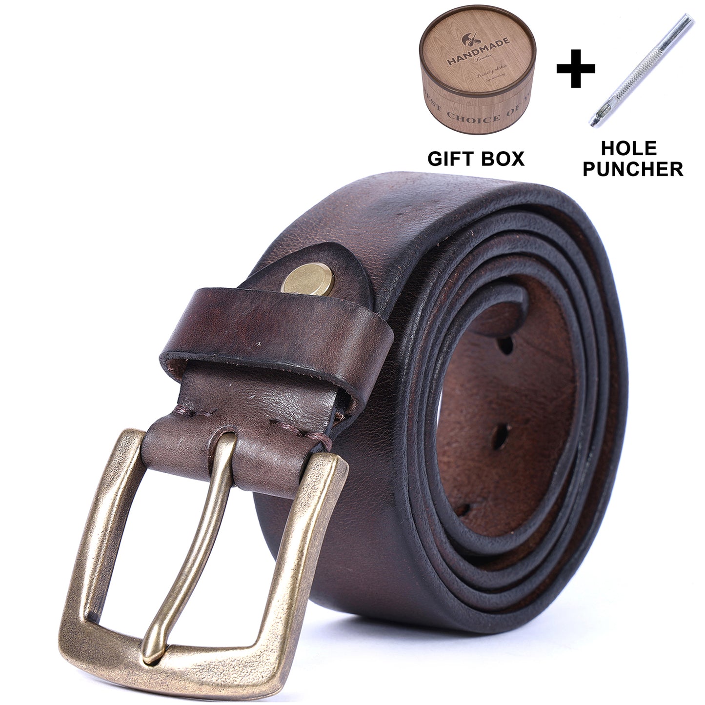 Thick Full Grain Men's Belt | Genuine Leather & Solid Brass Buckle | WIECZNE Leather