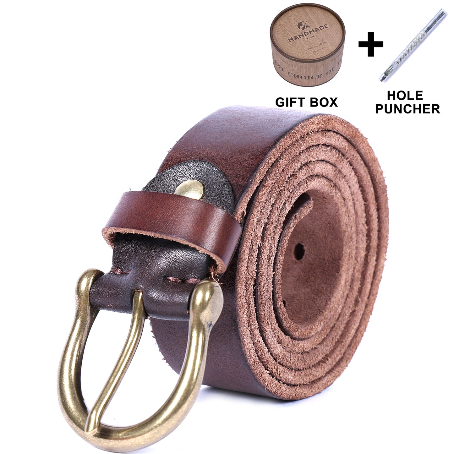 Leather Men's Belt | Genuine Full Grain | Solid Brass Buckle