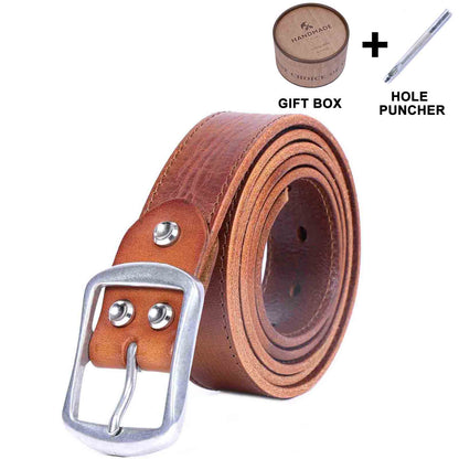 Vintage Leather Men's Belt | Genuine Full Grain | Stainless Steel Buckle