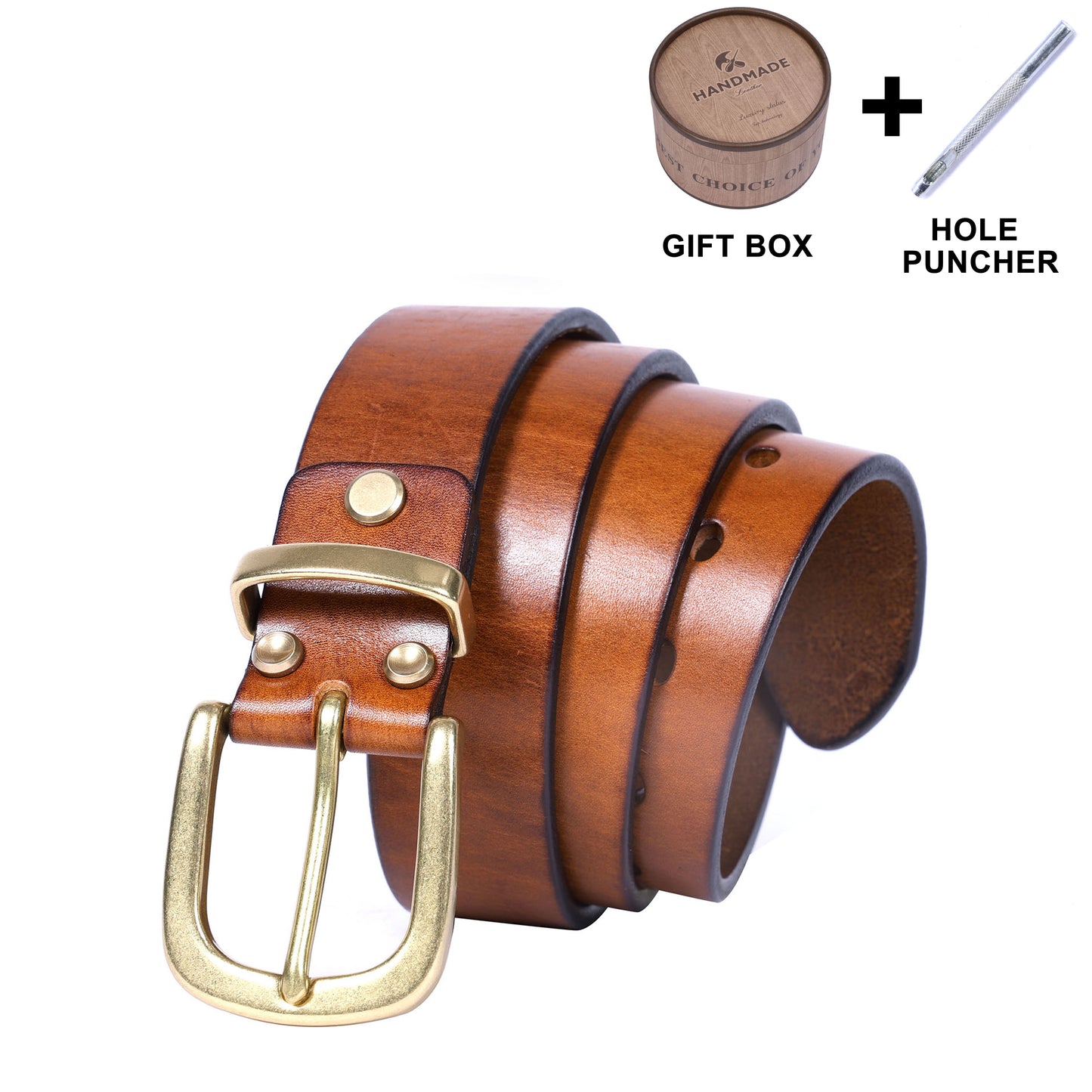 Genuine Leather Men's Belt |Thick Full Grain | Solid Brass Buckle