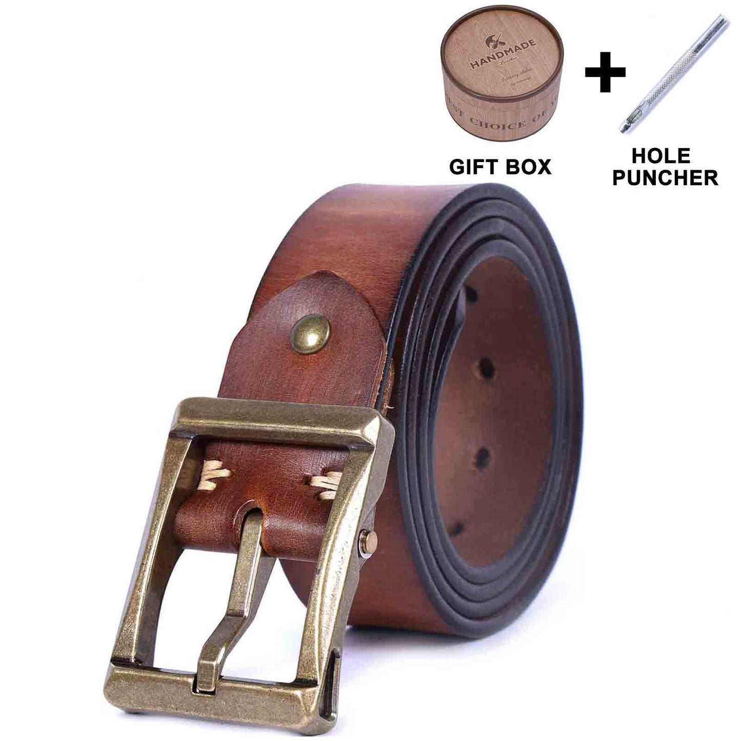 Leather Men's Belt | Genuine Full Grain | Solid Brass Buckle