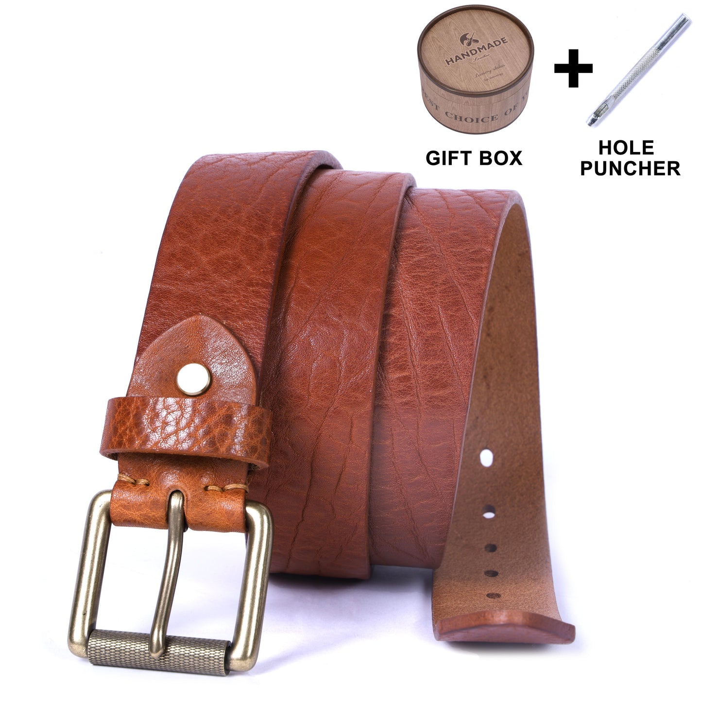 Leather Men's Belt | Genuine Full Grain | Solid Brass Buckle