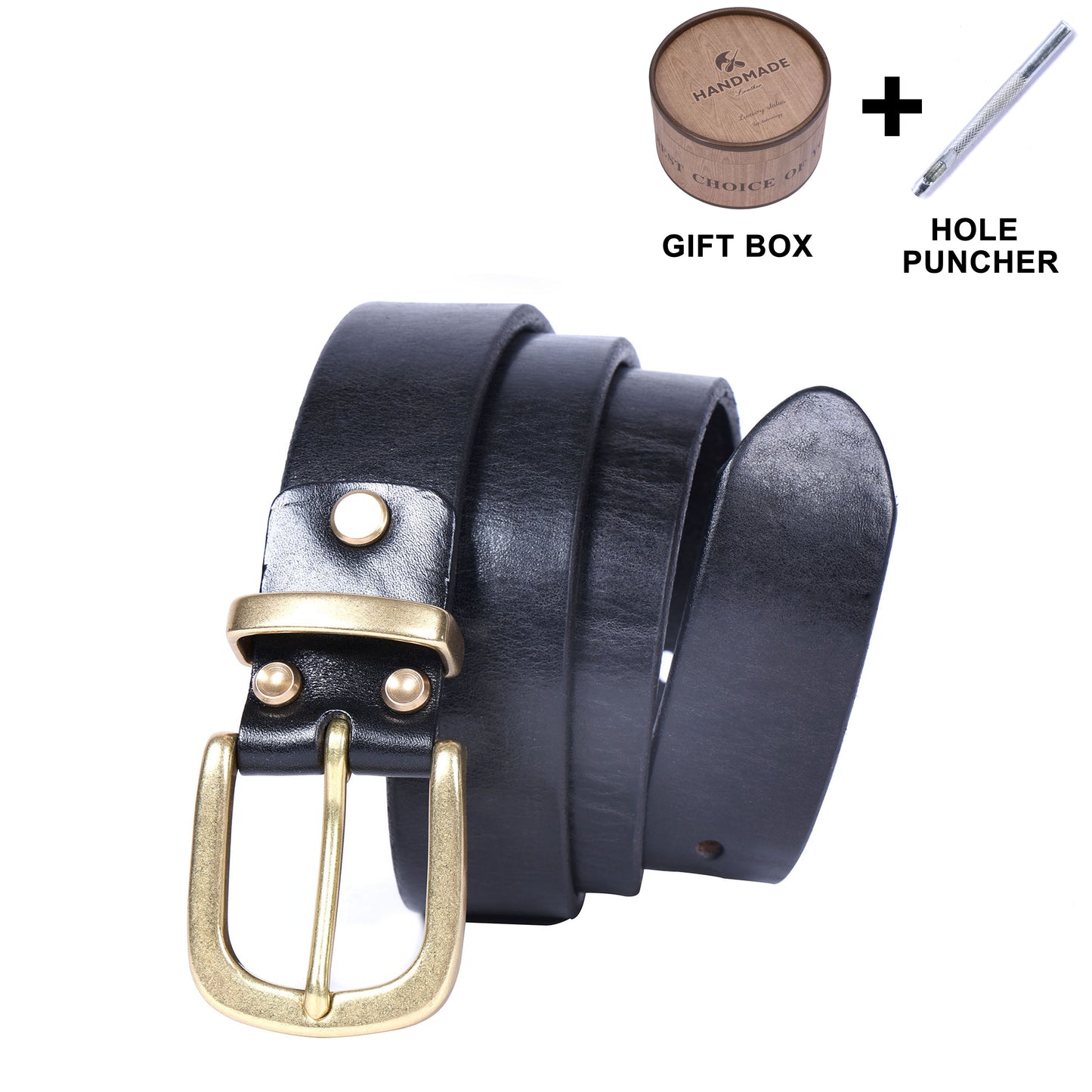 Genuine Leather Men's Belt |Thick Full Grain | Solid Brass Buckle