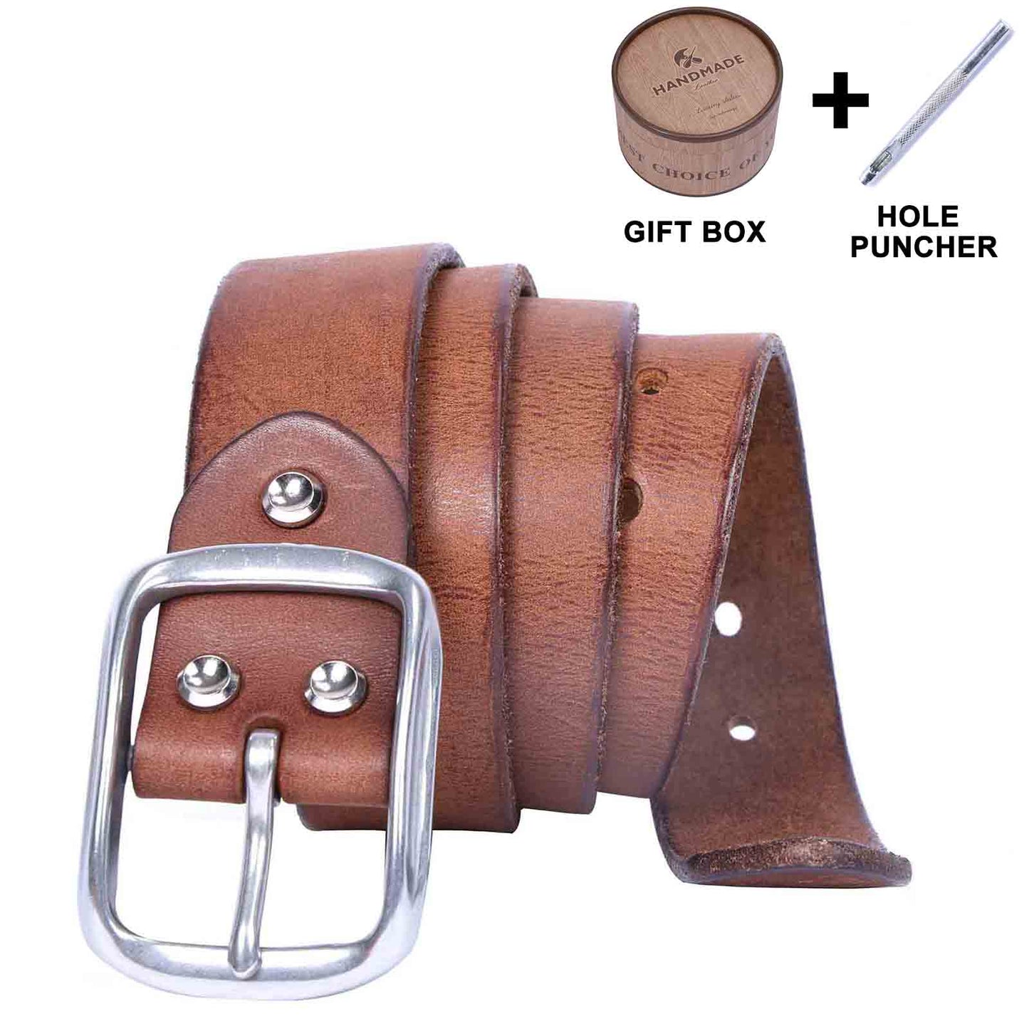 Vintage Leather Men's Belt | Genuine Full Grain | Stainless Steel Buckle