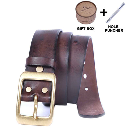 Vintage Leather Men's Belt | Genuine Full Grain | Solid Brass Buckle