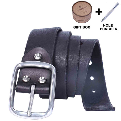 Vintage Leather Men's Belt | Genuine Full Grain | Stainless Steel Buckle