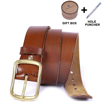 Leather Men's Belt | Genuine Full Grain | Solid Brass Buckle