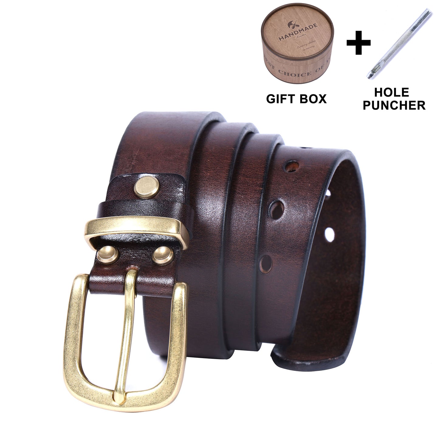 Genuine Leather Men's Belt |Thick Full Grain | Solid Brass Buckle