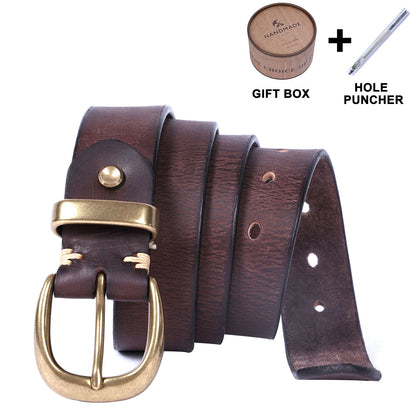 Genuine Leather Belt |Thick Full Grain | Solid Brass Buckle