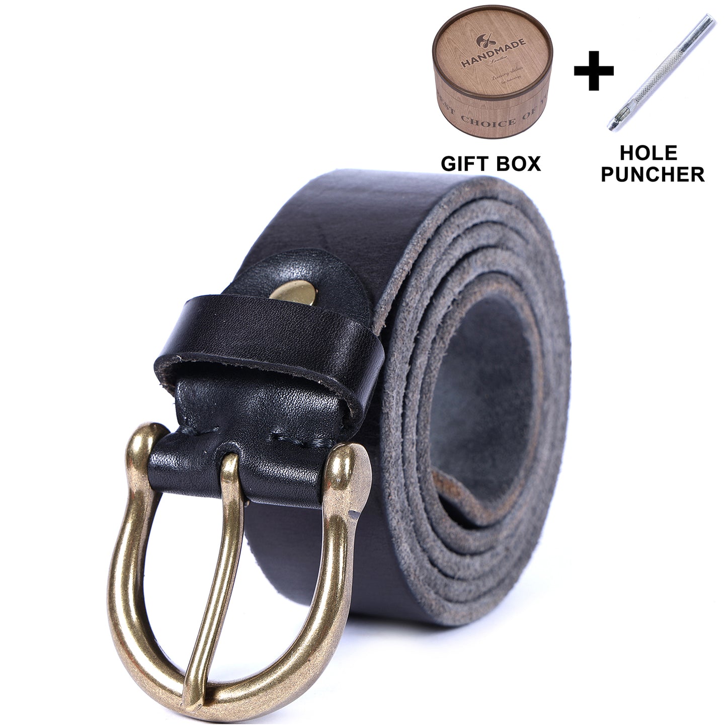 Leather Men's Belt | Genuine Full Grain | Solid Brass Buckle