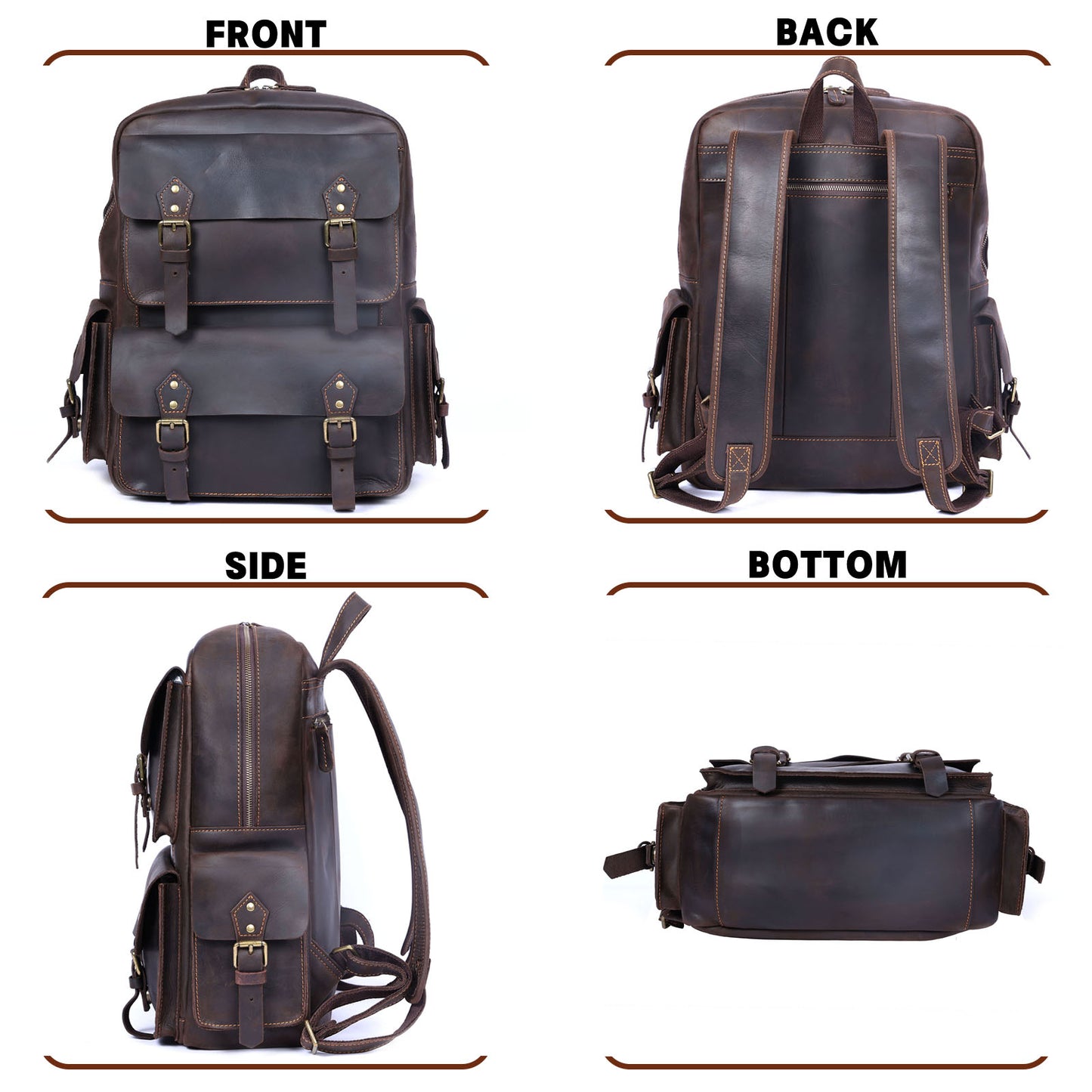 Men's Vintage Leather Backpack |  Full Grain Leather |  Large Daypack
