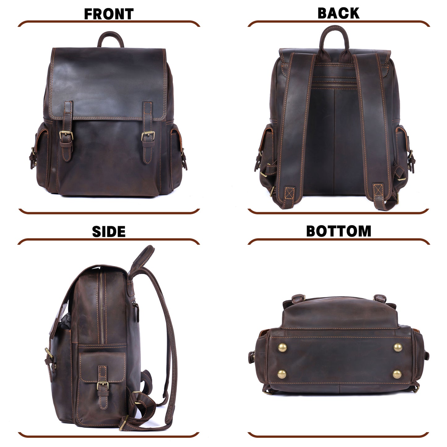 Men's Vintage Leather Backpack |  Full Grain Leather | Daypack