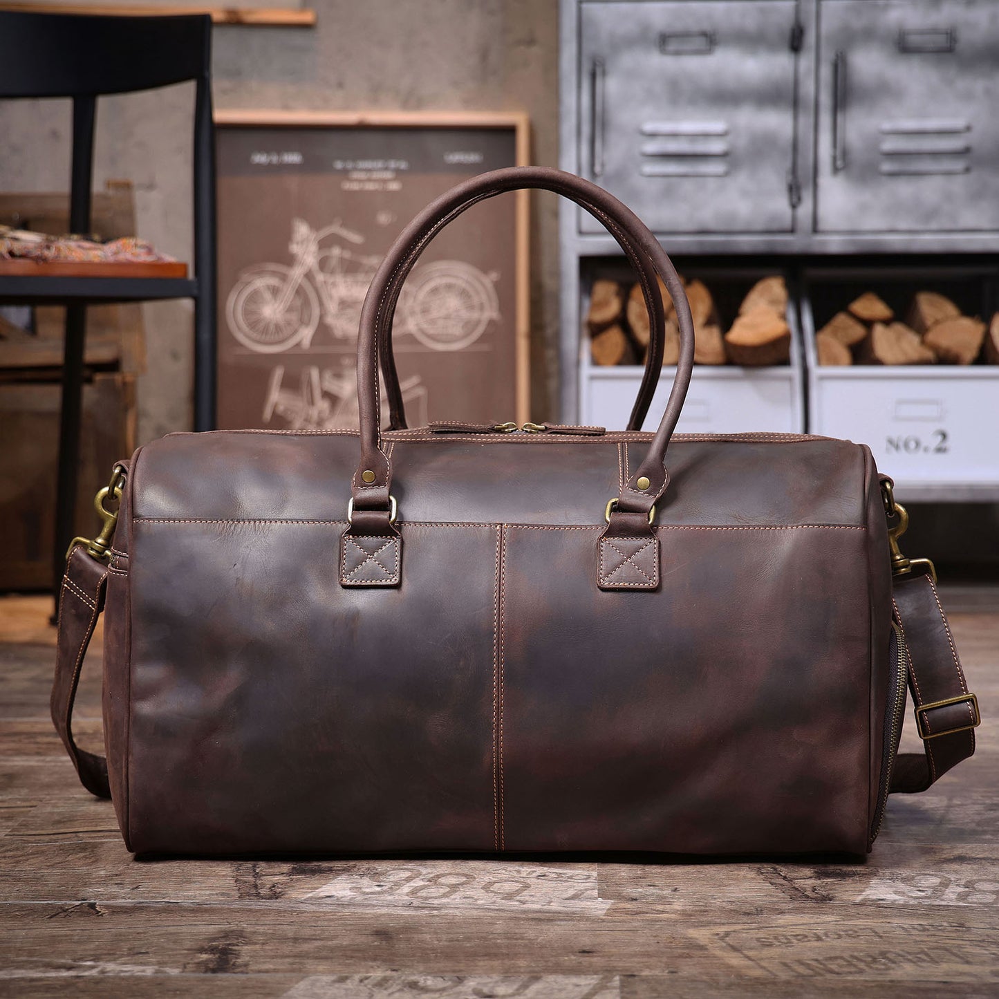 Men's Leather Duffel Bag | Vintage Full Grain Travel Bag