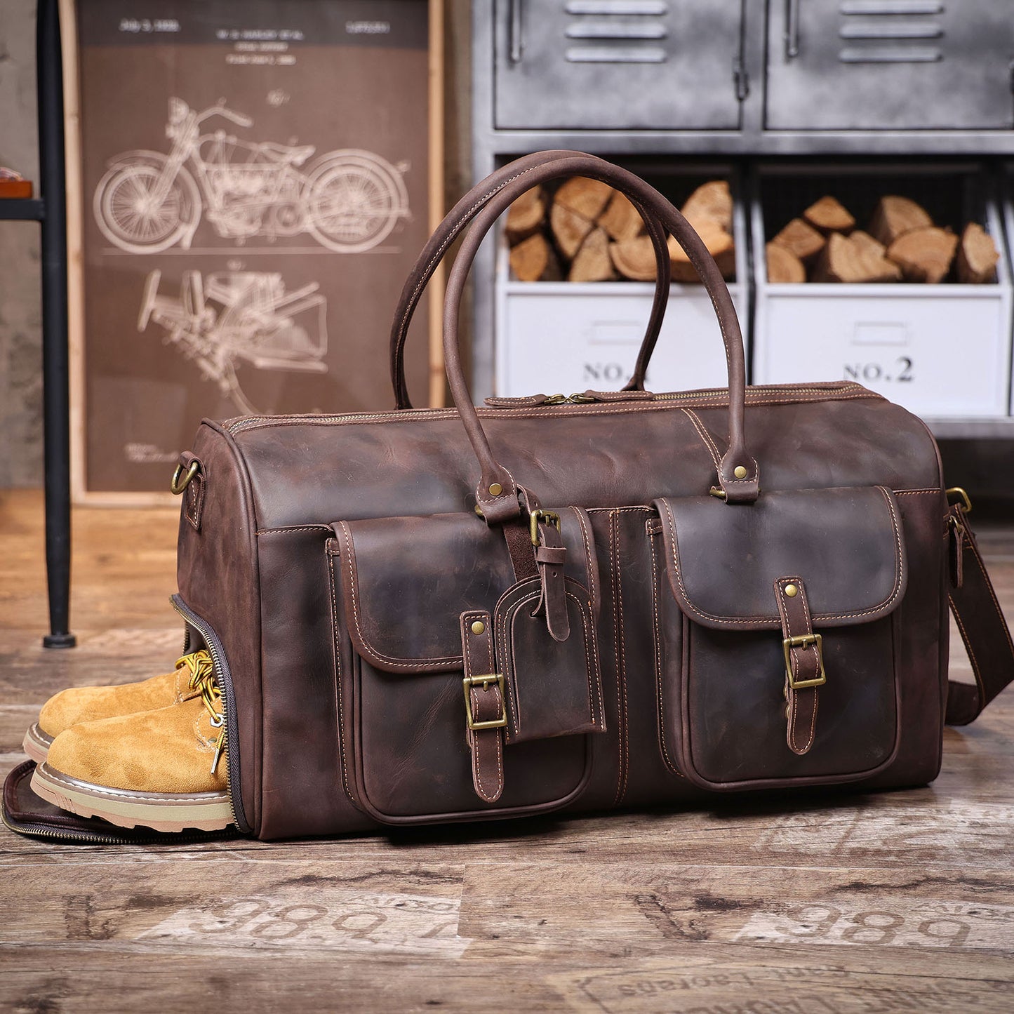 Men's Leather Duffel Bag | Vintage Full Grain Travel Bag