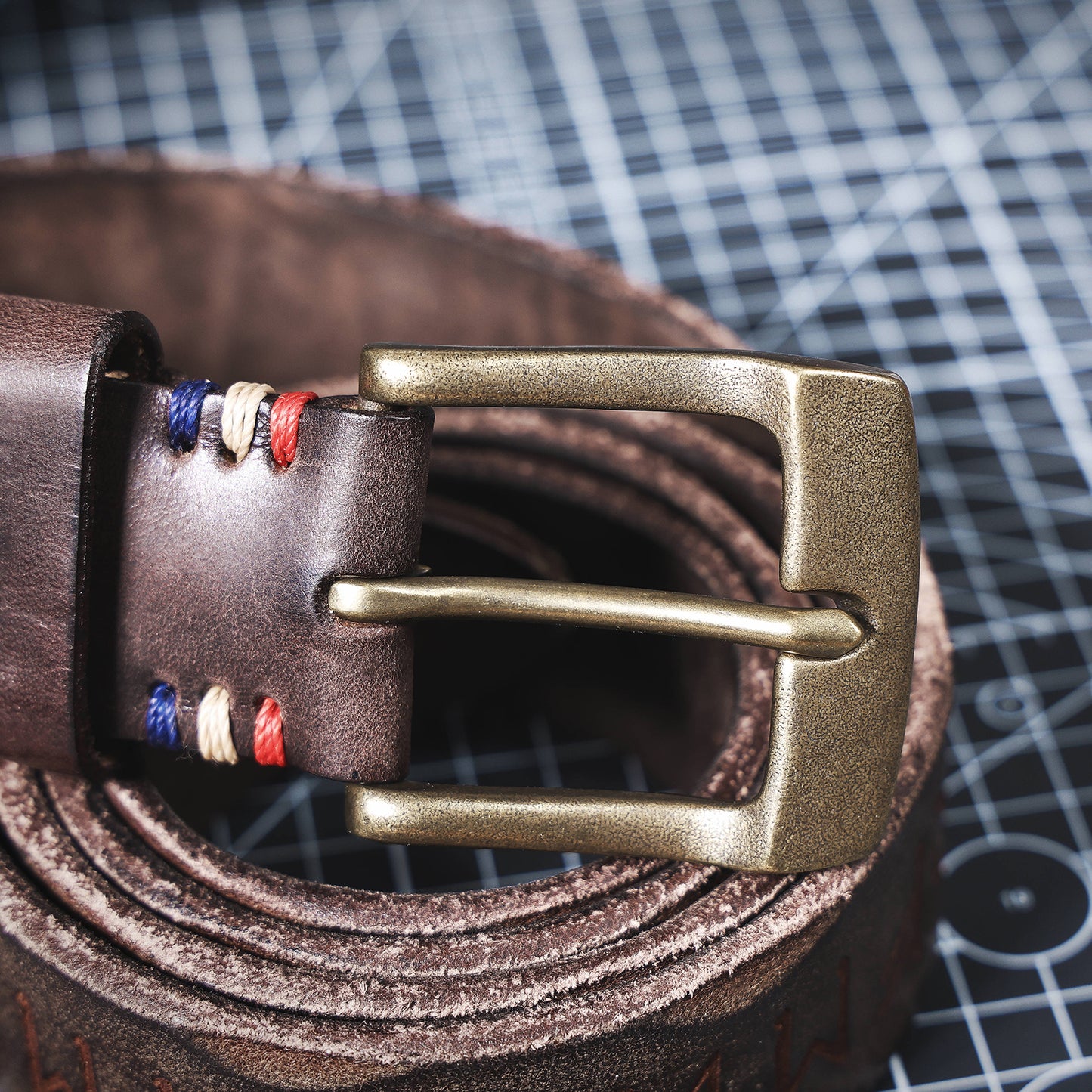 Vintage Genuine Leather Men's Belt | Thick Full Grain | Solid Brass Buckle