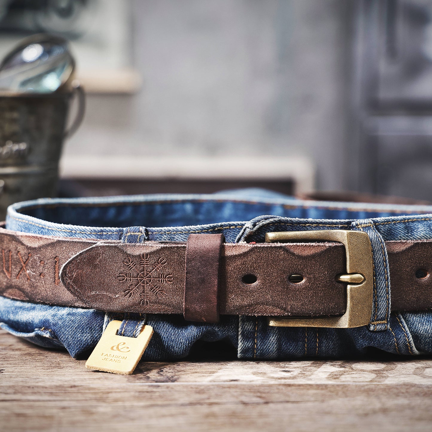 Vintage Genuine Leather Men's Belt | Thick Full Grain | Solid Brass Buckle