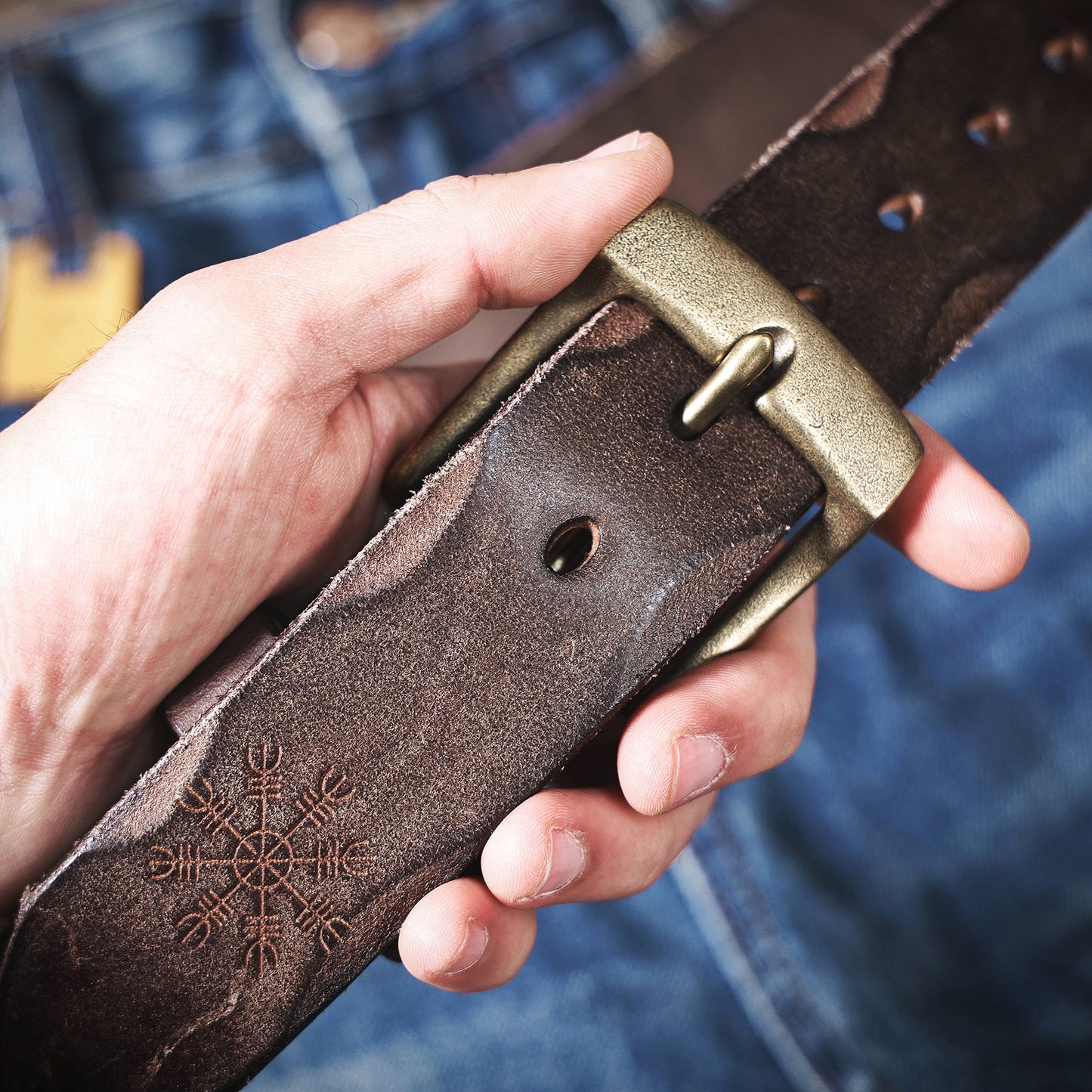 Vintage Genuine Leather Men's Belt | Thick Full Grain | Solid Brass Buckle