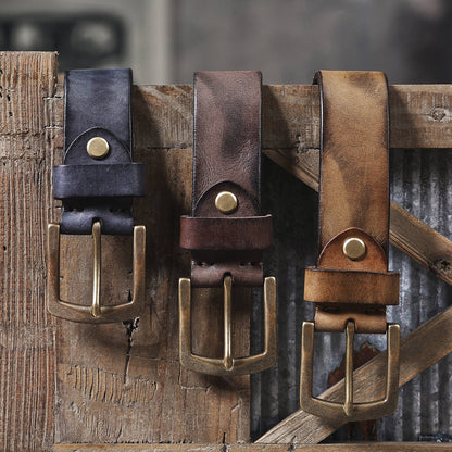 Thick Full Grain Men's Belt | Genuine Leather & Solid Brass Buckle | WIECZNE Leather