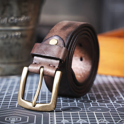 Thick Full Grain Men's Belt | Genuine Leather & Solid Brass Buckle | WIECZNE Leather