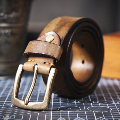 Thick Full Grain Men's Belt | Genuine Leather & Solid Brass Buckle | WIECZNE Leather