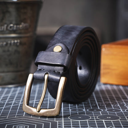 Thick Full Grain Men's Belt | Genuine Leather & Solid Brass Buckle | WIECZNE Leather