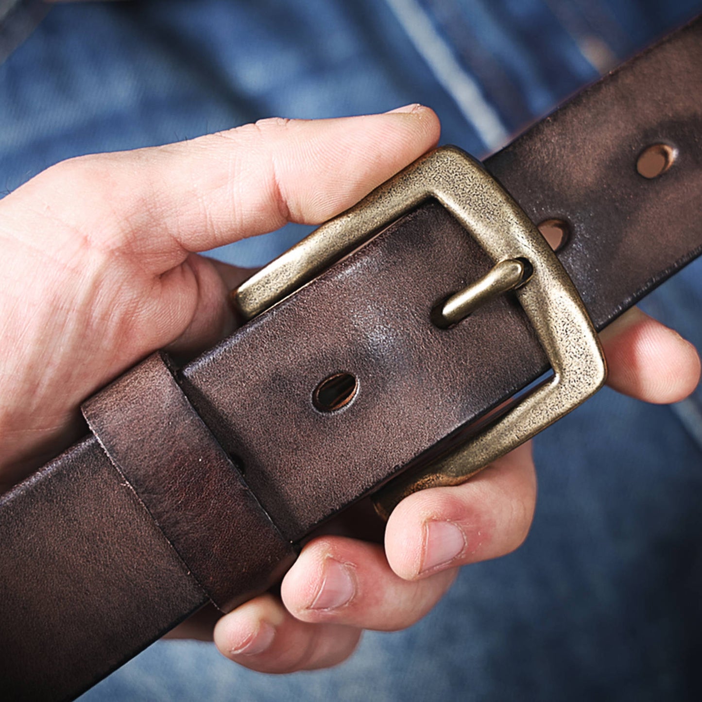 Thick Full Grain Men's Belt | Genuine Leather & Solid Brass Buckle | WIECZNE Leather