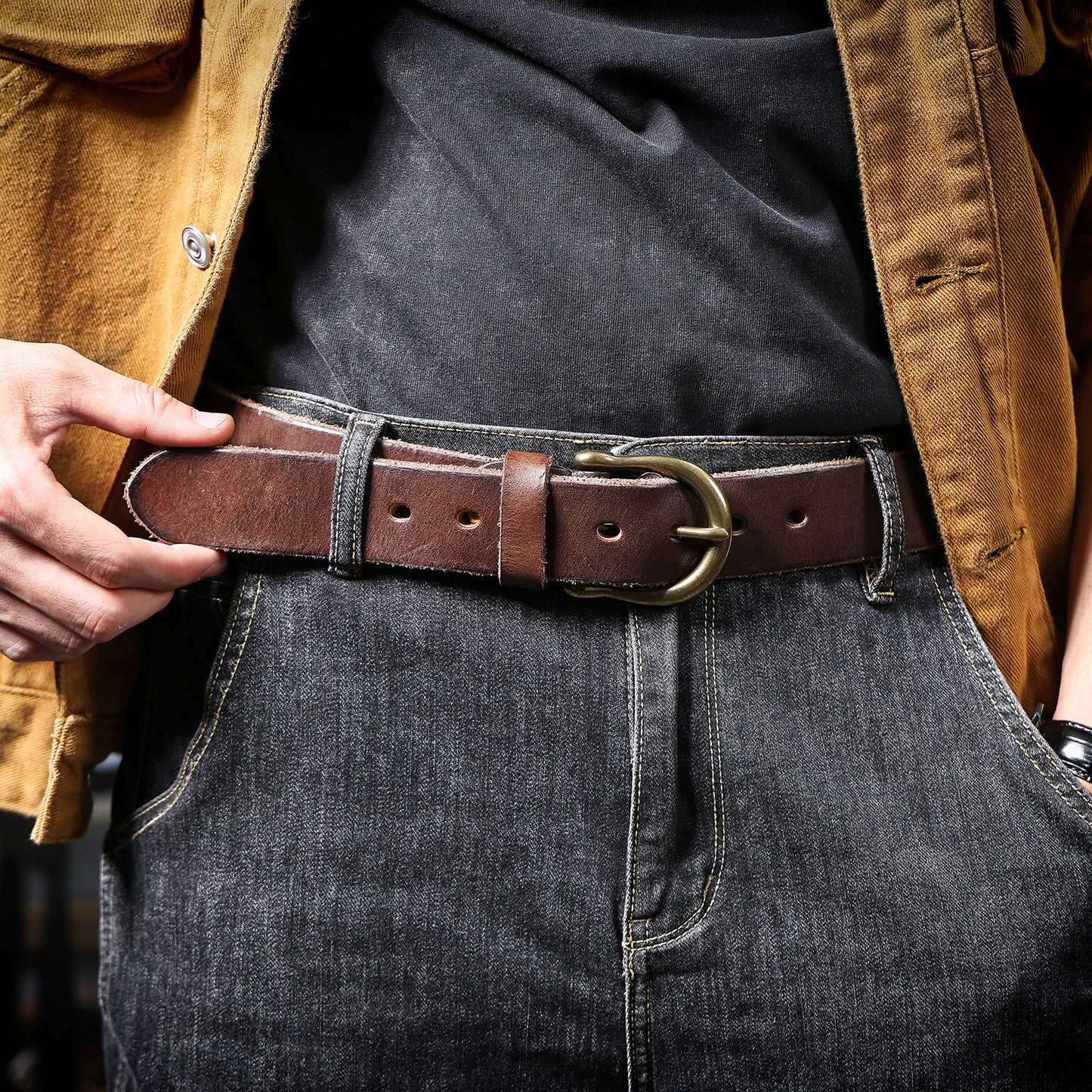 Leather Men's Belt | Genuine Full Grain | Solid Brass Buckle