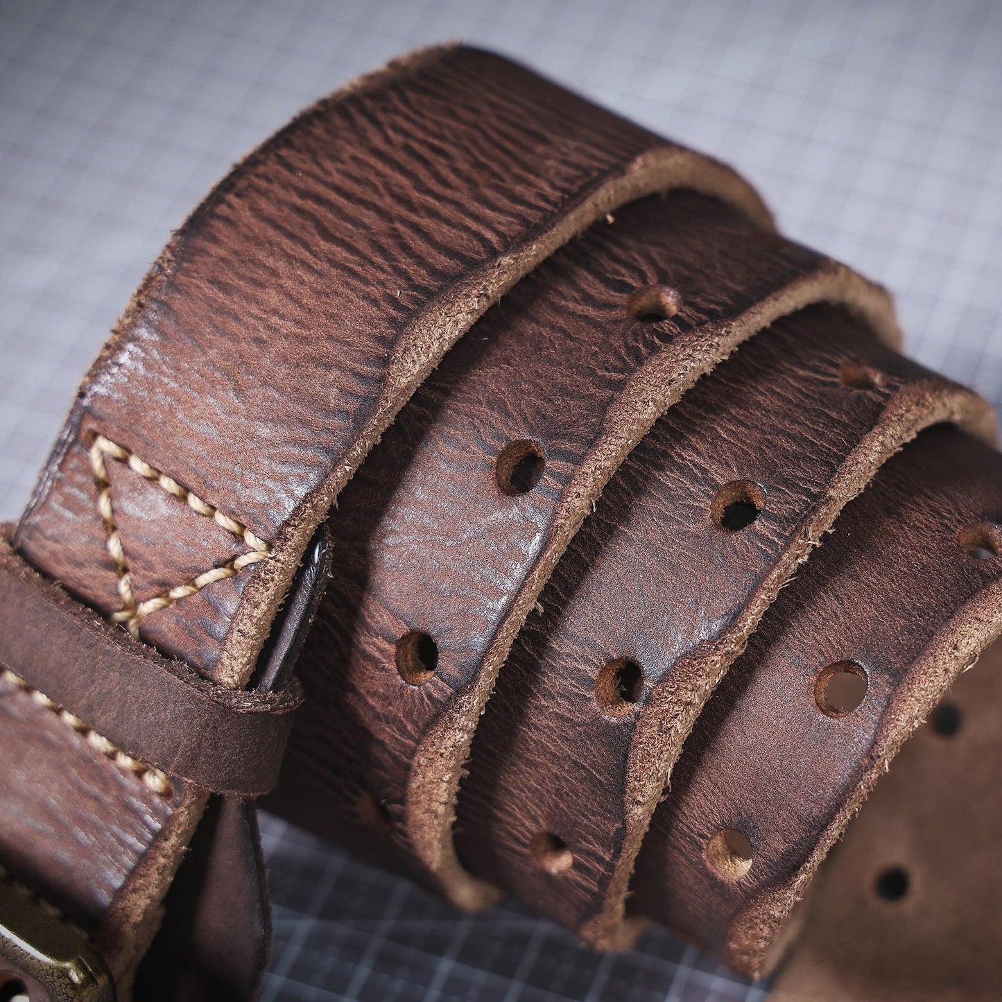 Genuine Leather Men's Belt | Thick Full Grain | Vintage Brass Buckle