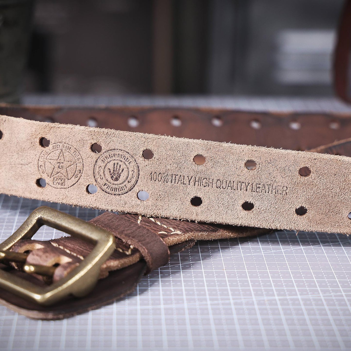 Genuine Leather Men's Belt | Thick Full Grain | Vintage Brass Buckle