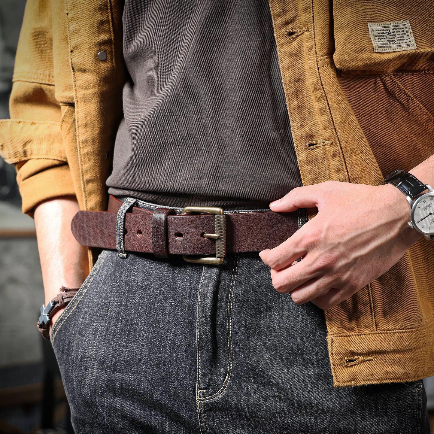 Leather Men's Belt | Genuine Full Grain | Solid Brass Buckle