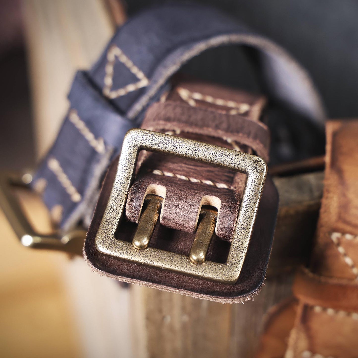 Genuine Leather Men's Belt | Thick Full Grain | Vintage Brass Buckle