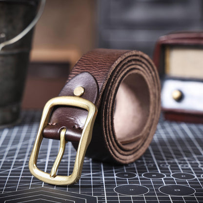 Leather Men's Belt | Genuine Full Grain | Solid Brass Buckle