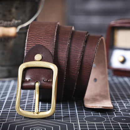 Leather Men's Belt | Genuine Full Grain | Solid Brass Buckle