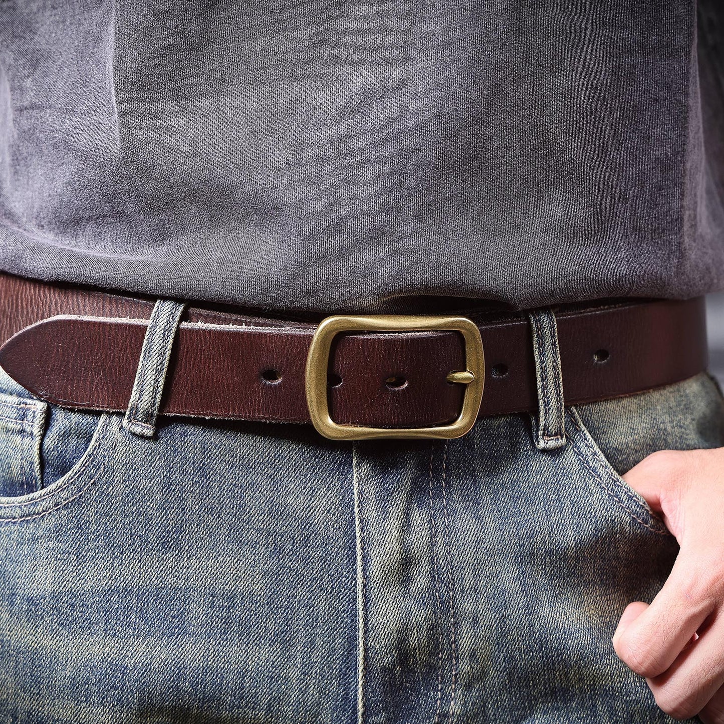 Leather Men's Belt | Genuine Full Grain | Solid Brass Buckle