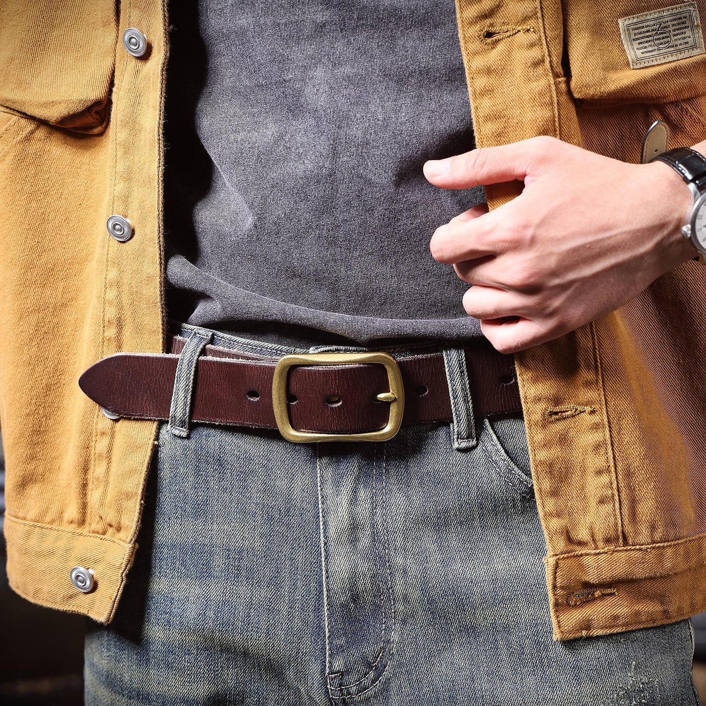 Leather Men's Belt | Genuine Full Grain | Solid Brass Buckle