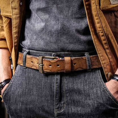 Vintage Genuine Leather Men's Belt | Thick Full Grain | Solid Brass Buckle