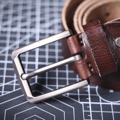 Vintage Genuine Leather Men's Belt | Thick Full Grain Leather